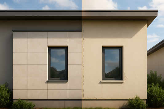comaparison between a tiled facade & painted facade by sinecraft creations