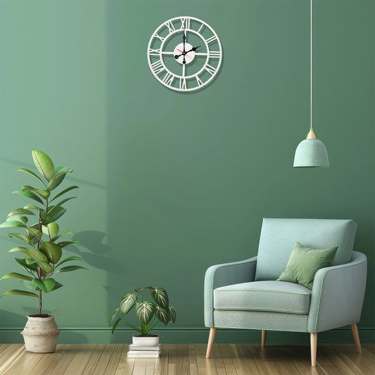 White Wooden Wall Clock with Roman number - High Gloss Finish (40cm)