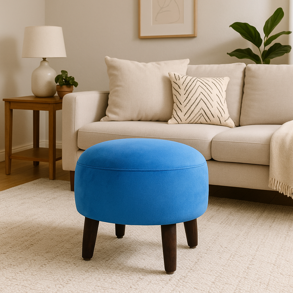 Sinecraft Creations Ottoman for living room - Premium Blue (40cm Footstool)