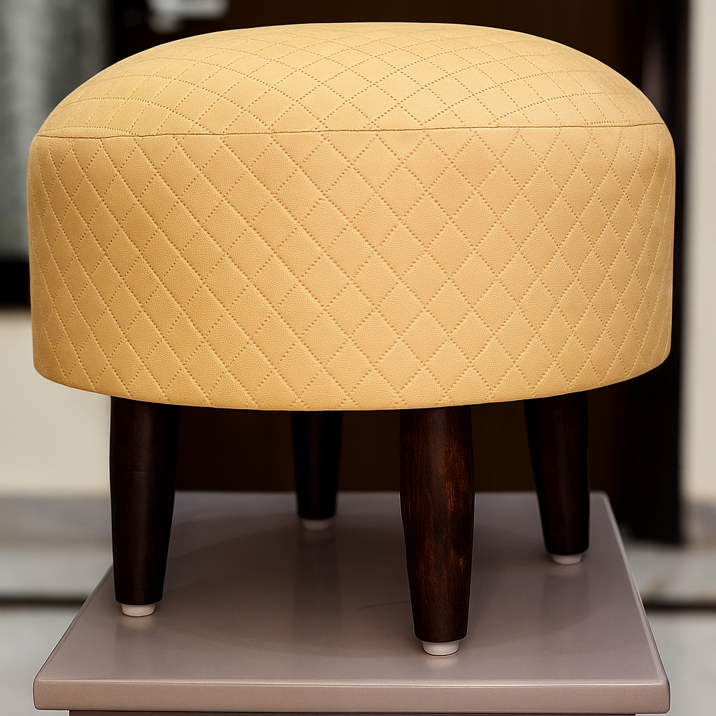 Sinecraft Creations Ottoman for living Room- Beige Quilted Pattern(40CM)
