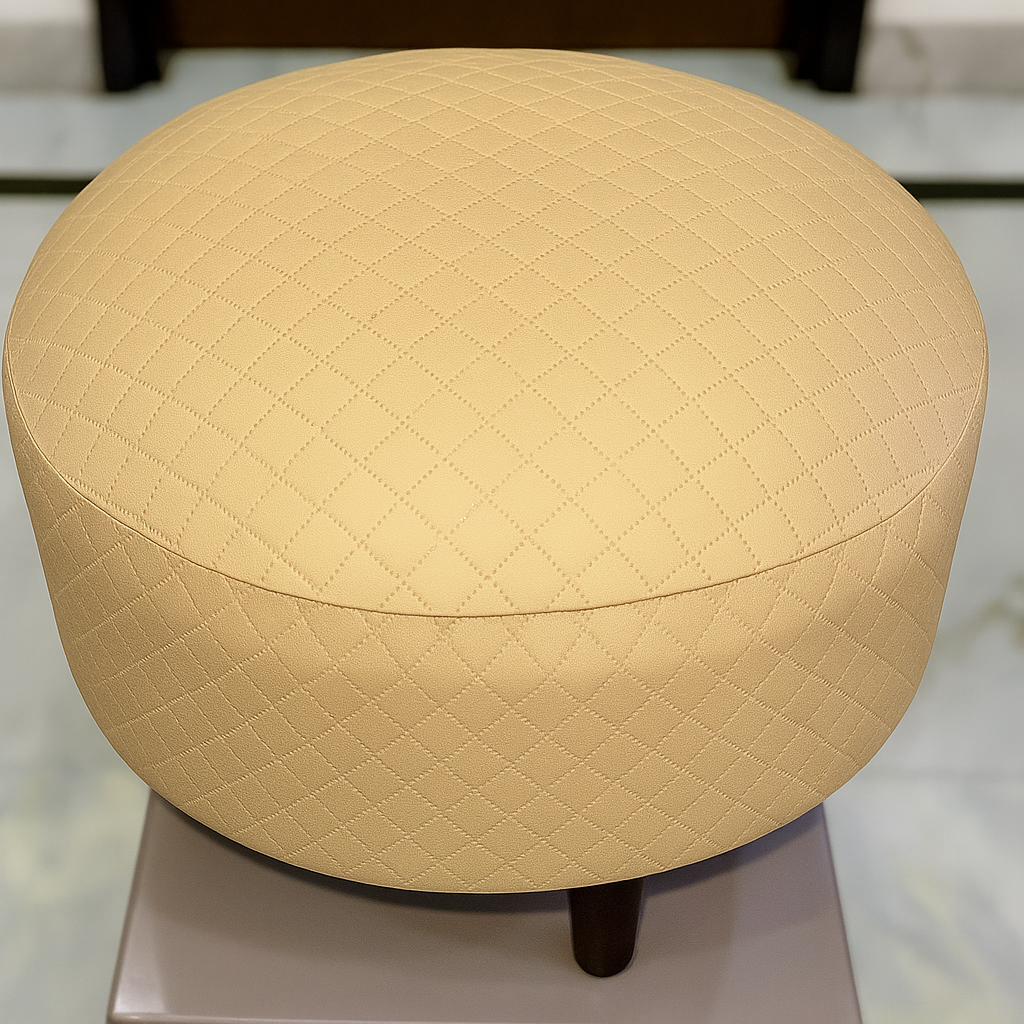Sinecraft Creations Ottoman for living Room- Beige Quilted Pattern(40CM)