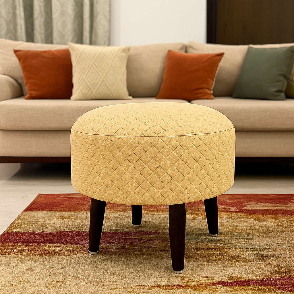 Sinecraft Creations Ottoman for living Room- Beige Quilted Pattern(40CM)