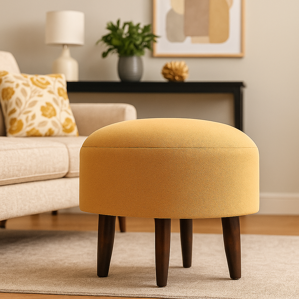 Sinecraft Creations Ottoman for living Room-Camel Beige Textured Fabric (40CM)