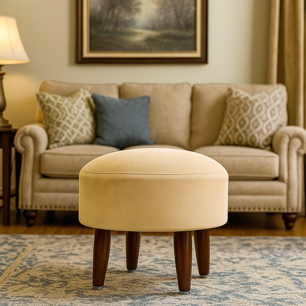 ivory stone ottoman in a living room by sinecraft creations