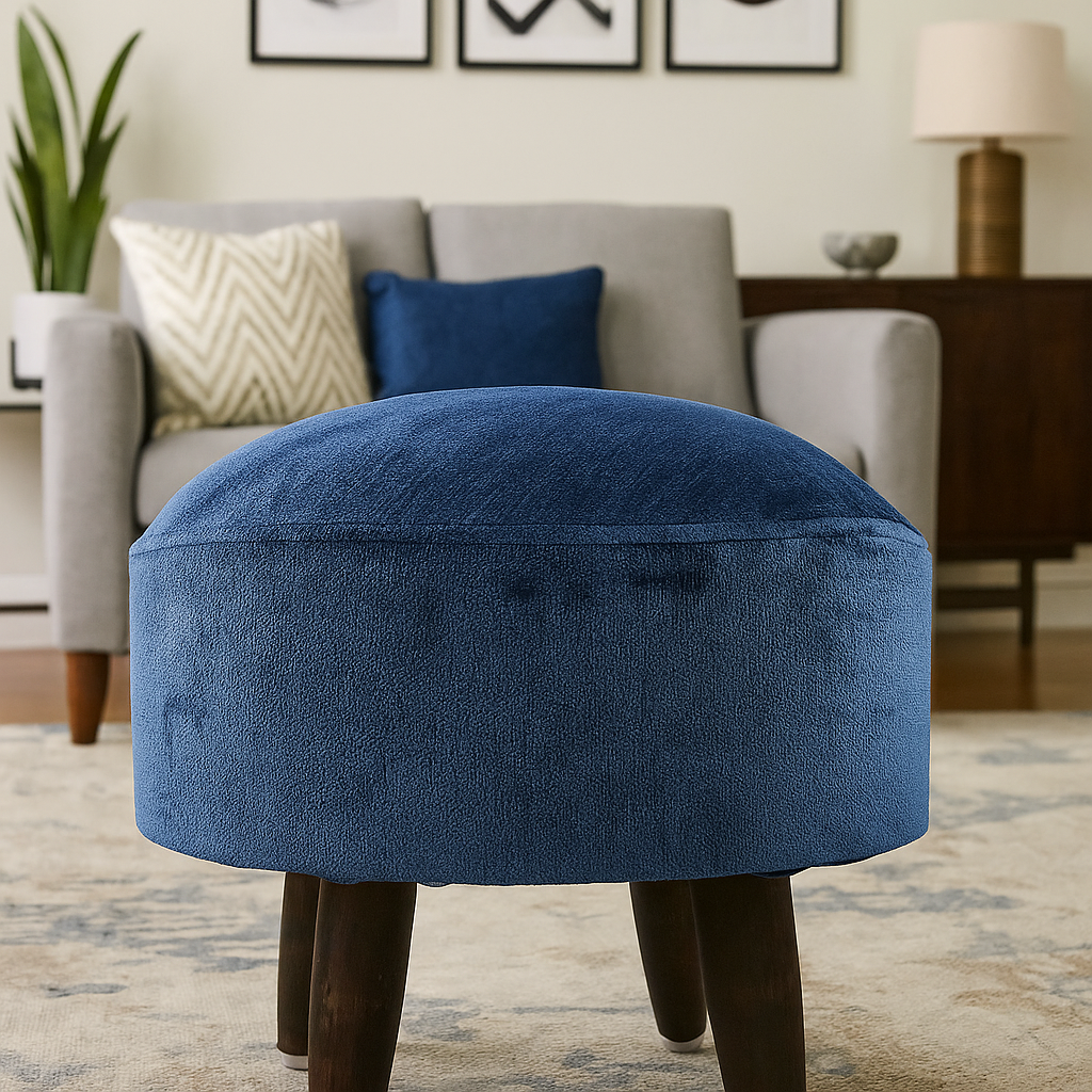 Sinecraft Creations Ottoman for Living Room- Denim Blue Color (40CM)