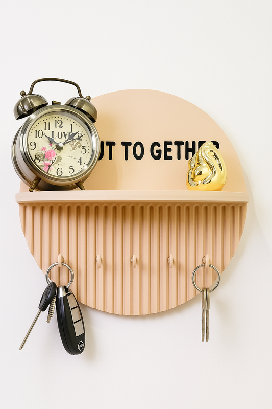 Ivory Wall Key Holder – 10 Inch, 5 Hooks & Storage Shelf | Solid Fireproof Build