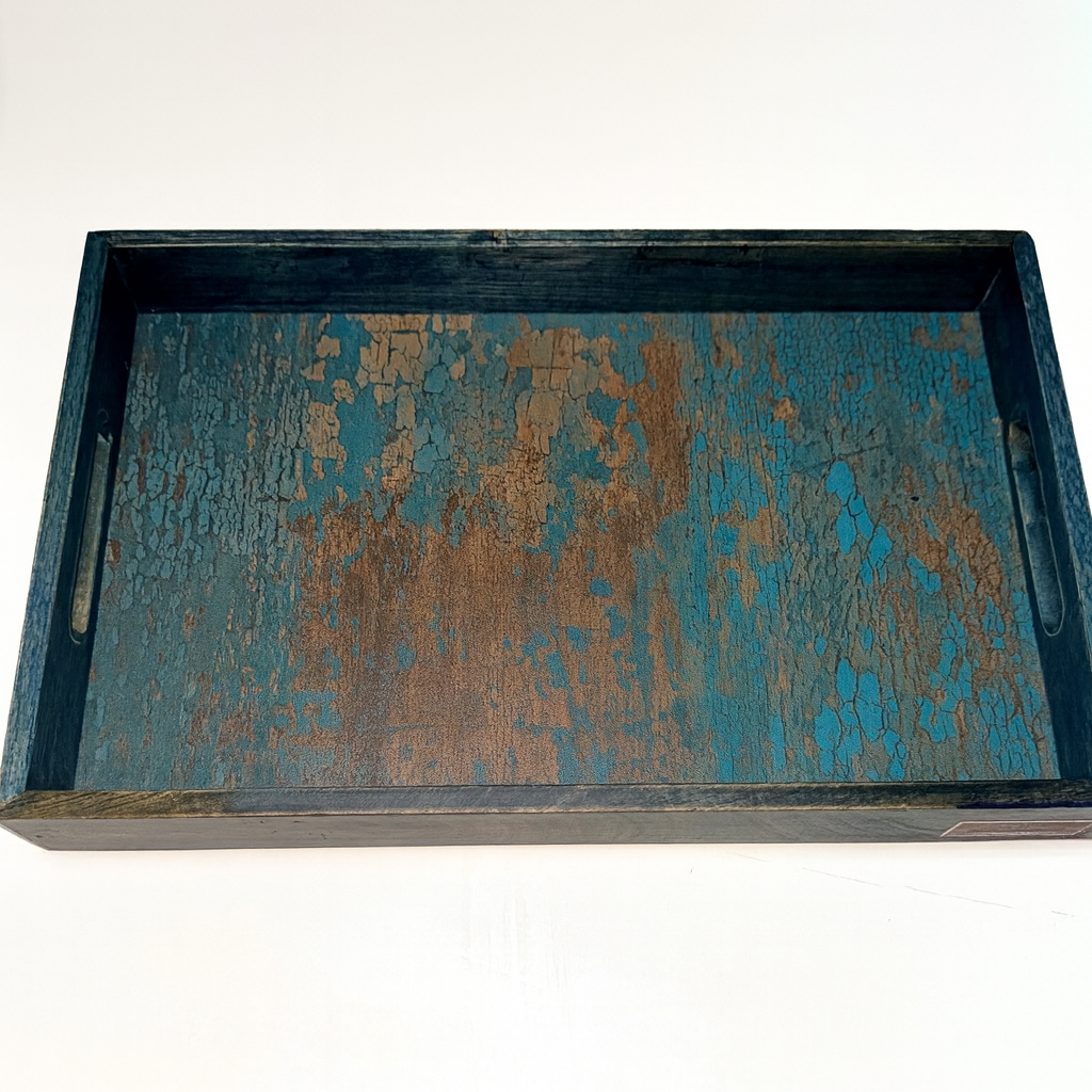 Premium Large Wooden Serving Tray – Elegant Multipurpose Tray for Kitchen & Dining-Aqua Green (16X10 Inches)