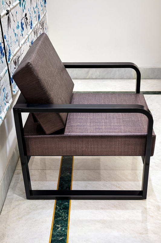 Handcrafted Wrought Iron Chair with Mahogany Cushions – Powder-Coated Premium Finish