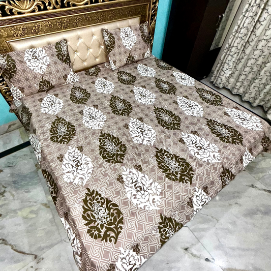 SineCRAFT Creations Double Bed Bedsheets 90X100 Inches 240 TC Glace Cotton King Size with 2 Pillow Covers (Cream Leaf)