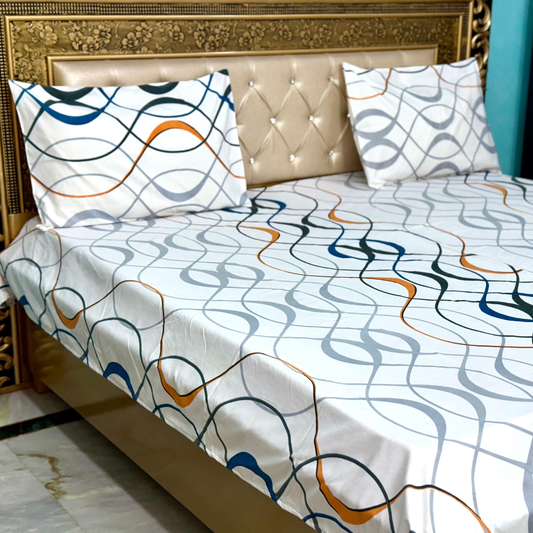 SineCRAFT Creations Double Bed Bedsheets 90X100 Inches 240 TC Glace Cotton King Size with 2 Pillow Covers (Abstract White)