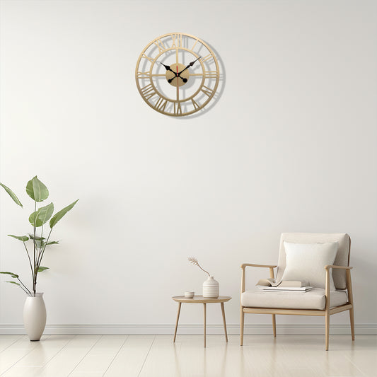 Golden Wooden Wall Clock Morden Design Roman number High Gloss Finish (40cm)