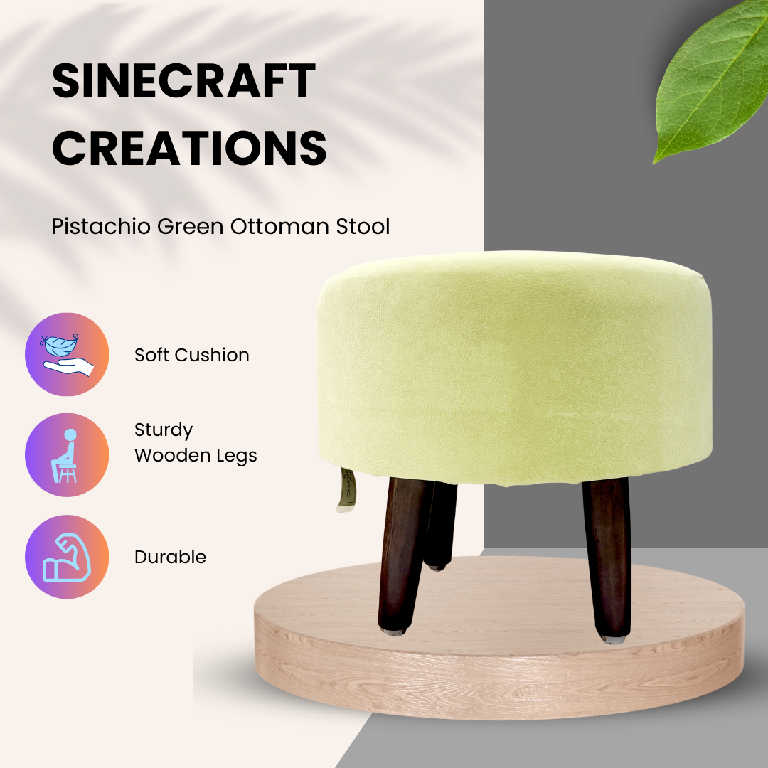 SineCRAFT Creations Ottoman Stool for Living Room - footrest with 4 Wooden Legs 14 Inch Pistachio Green