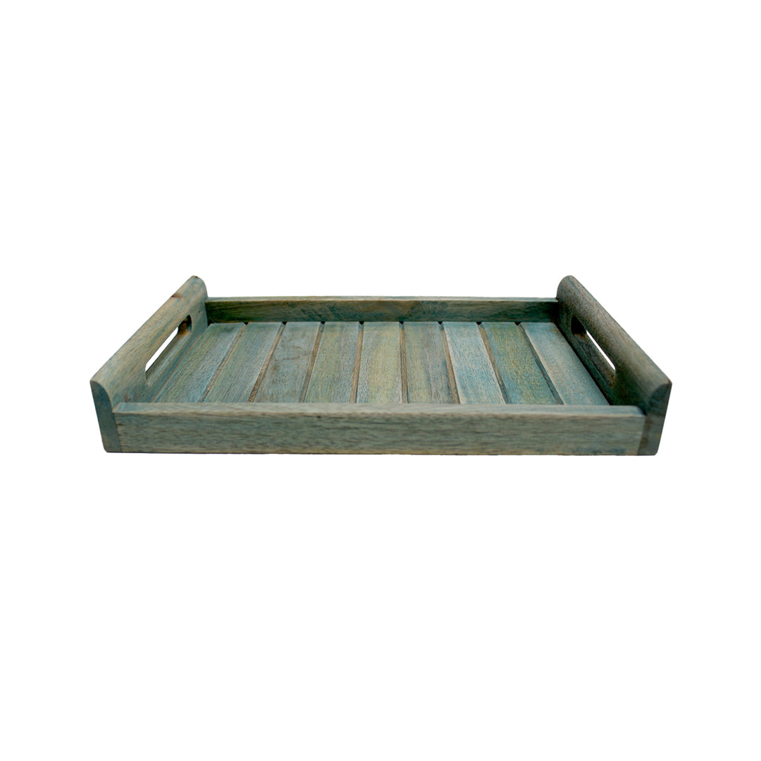 Premium Medium Wooden Serving Tray – Elegant Multipurpose Tray for Kitchen & Dining – Aqua Green(12X8 Inches)