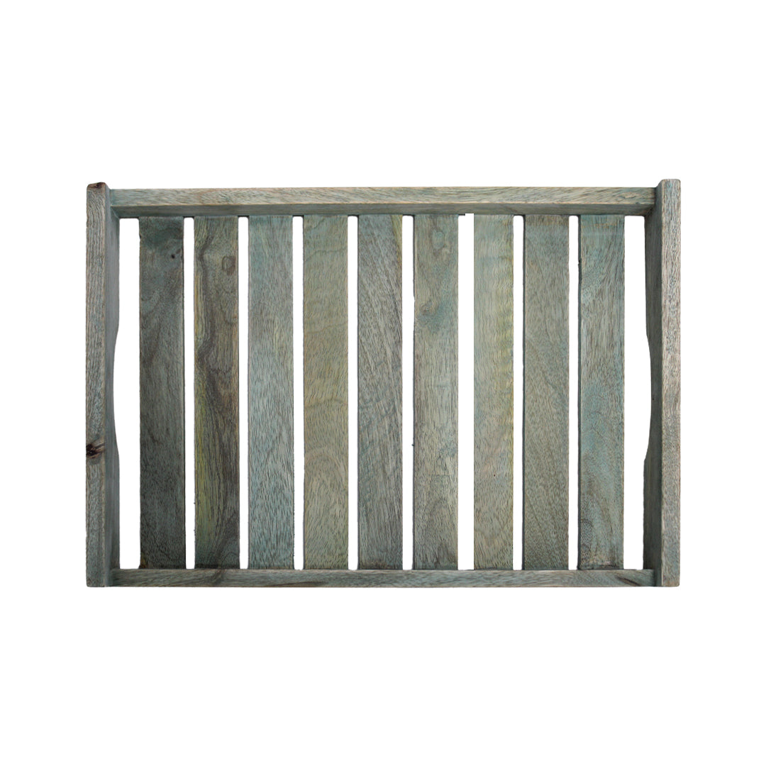 Premium Set of 3 Wooden Serving Trays – Elegant Multipurpose Trays for Kitchen & Dining – Aqua Green