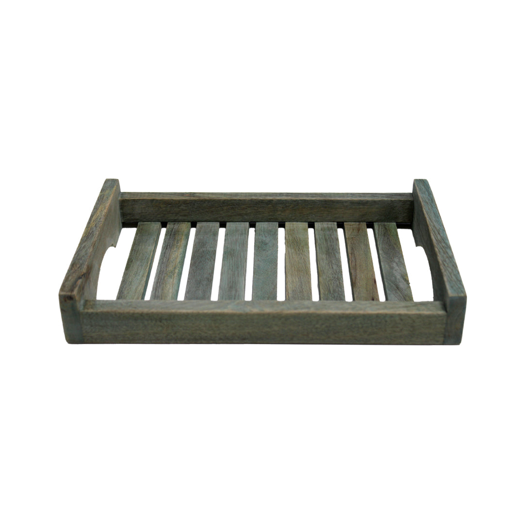 Premium Set of 3 Wooden Serving Trays – Elegant Multipurpose Trays for Kitchen & Dining – Aqua Green