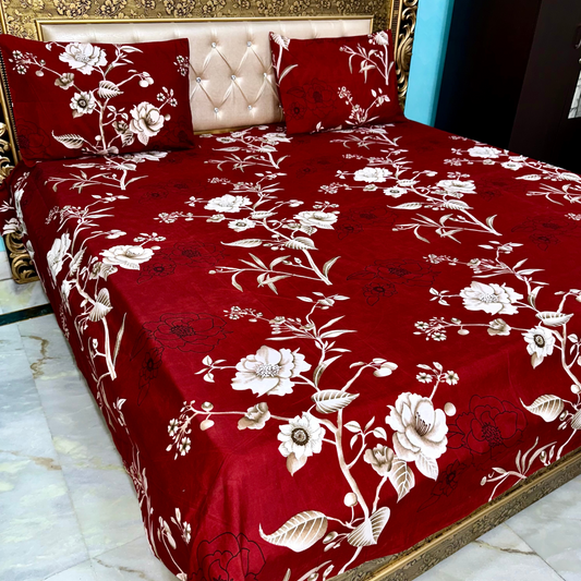 SineCRAFT Creations Double Bed Bedsheets 90X100 Inches 240 TC Glace Cotton King Size with 2 Pillow Covers (Red Rose)