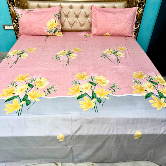 SineCRAFT Creations Super King Size 108X108 Inches Super Soft Cotton Double Bed Bedsheet with 2 Pillow Covers (Pink Floral)