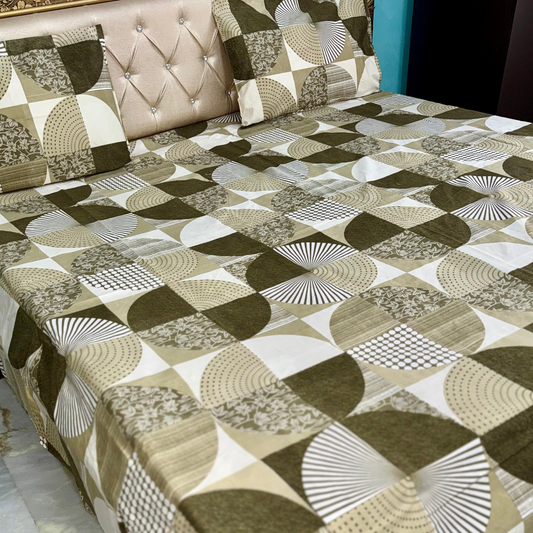 SineCRAFT Creations Double Bed Bedsheets 90X100 Inches 240 TC Glace Cotton King Size with 2 Pillow Covers(Geometrical)