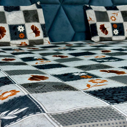 SineCRAFT Creations Double Bed Bedsheets 90X100 Inches 240 TC Glace Cotton King Size with 2 Pillow Covers(Leaf & Floral Pattern)