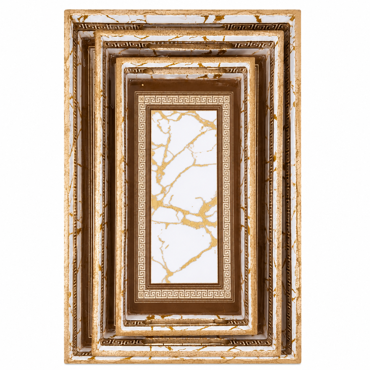 Set of decorative set of 3 trays with marble effect on a white background