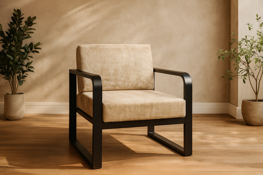 Premium Marble Textured Wrought Iron Lounge Chair by Sinecraft Creations shown in a home