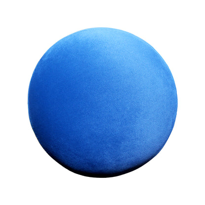 Modern blue ottoman stool with soft fabric upholstery and sturdy hardwood legs