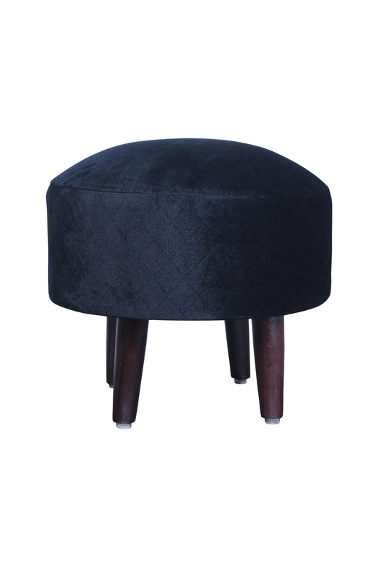 SineCRAFT Creations Ottoman Stool for Living Room - with 4 Wooden Legs 14 Inch Velvety Black (Pouffe for Sitting)