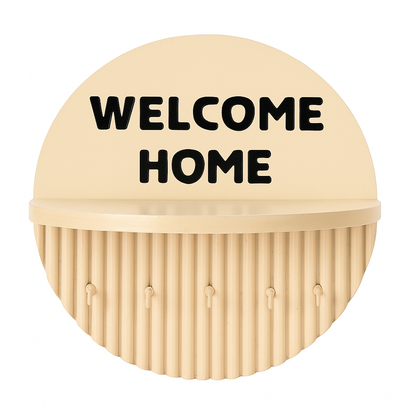 10 Inch Modern Ivory Key Holder with Quote “Welcome Home” – 5 Hooks & Storage Shelf | Fireproof Wooden Wall Organizer