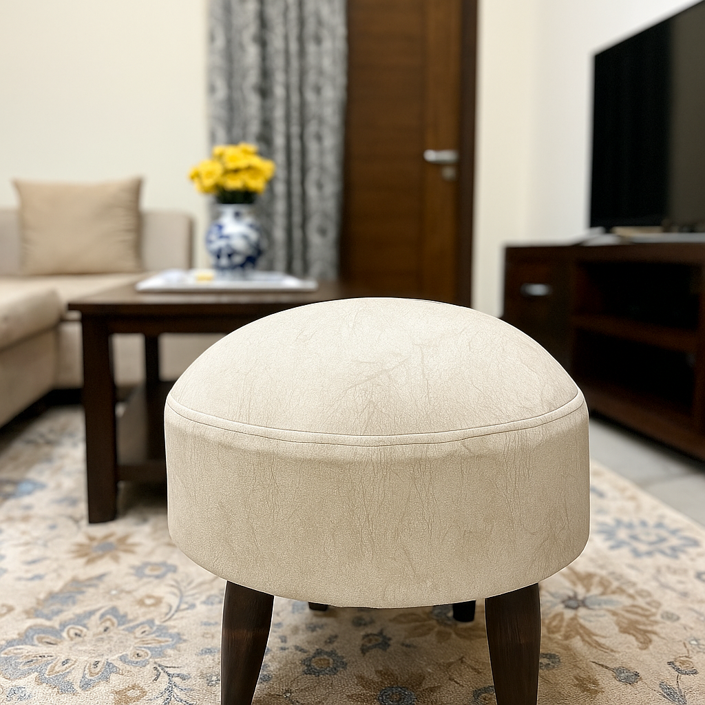 Sinecraft Creations Ottoman for Living Room- Ivory Silver (40CM)
