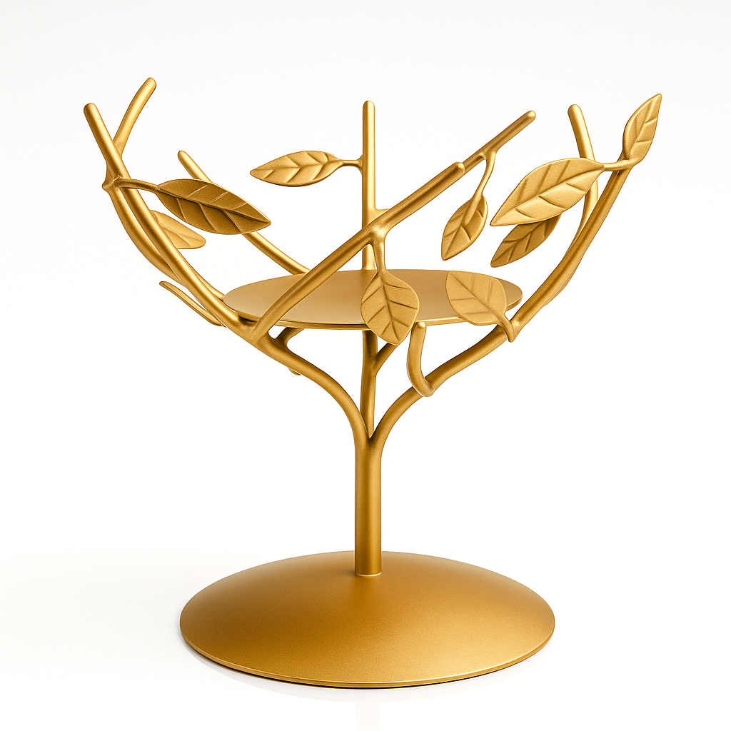 Sinecraft Creations Golden Leaf Pillar Candle Stand – Festive Gold (Stand Only 5 Inches)