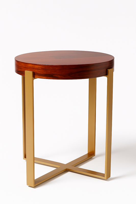 Sinecraft Creations Mahogany Red Round Coffee Table with Gold Wrought-Iron Base (18 Inches)