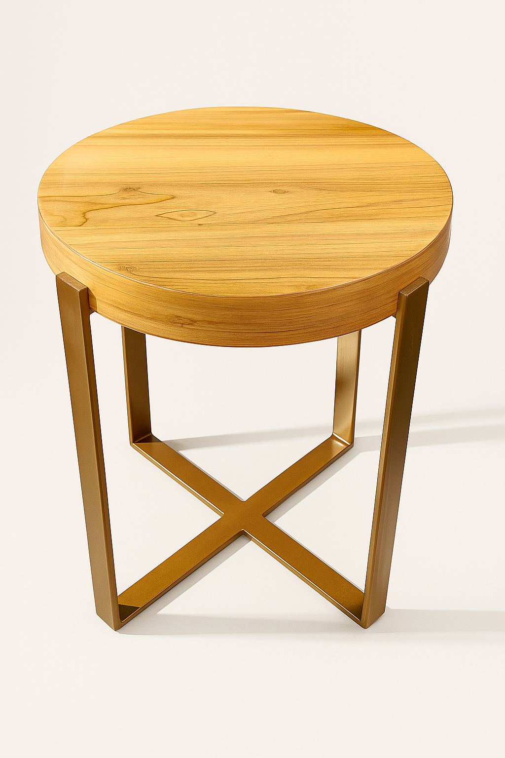 Sinecraft Creations Round Wooden-Top Coffee (Natural Teak Color) Table with High-Gloss Gold Iron(18 Inches" Height)