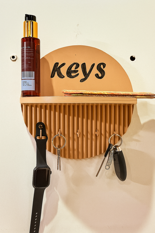 10 Inch Modern Beige Key Holder with Quotes – 5 Hooks & Storage Shelf(Beige Color) |Fireproof