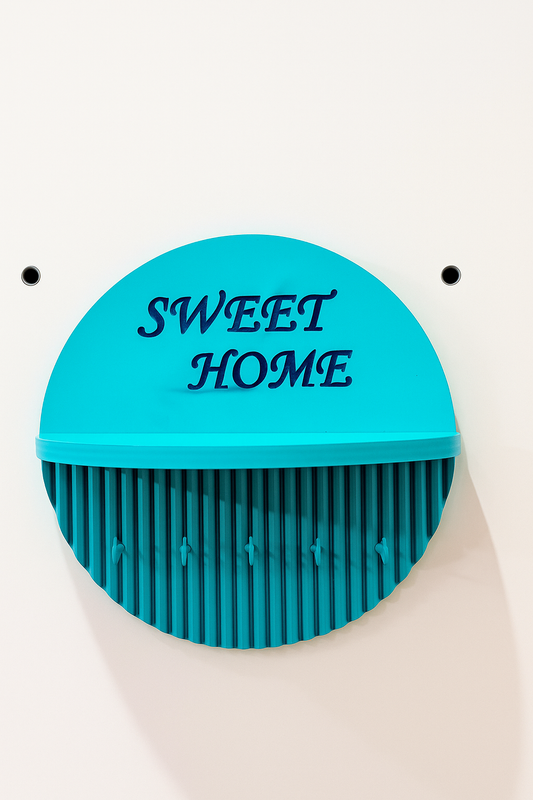 10 Inch Aqua Blue Modern Key Holder – 5 Hooks & Utility Shelf | Fireproof Solid Build