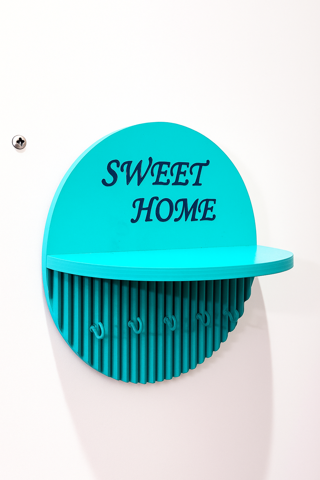 10 Inch Aqua Blue Modern Key Holder – 5 Hooks & Utility Shelf | Fireproof Solid Build