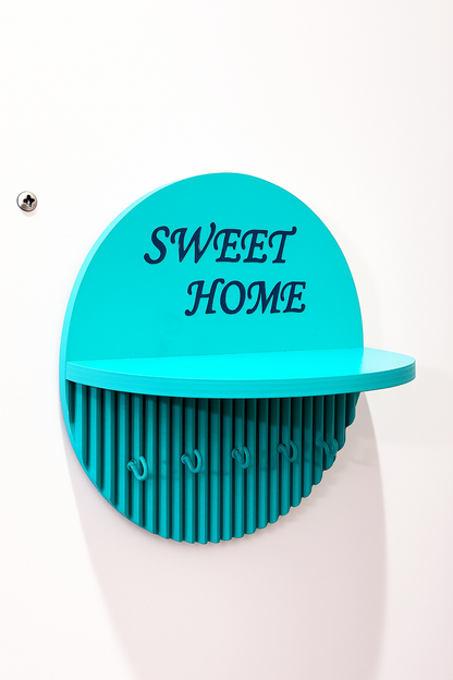 10 Inch Aqua Blue Modern Key Holder – 5 Hooks & Utility Shelf | Fireproof Solid Build