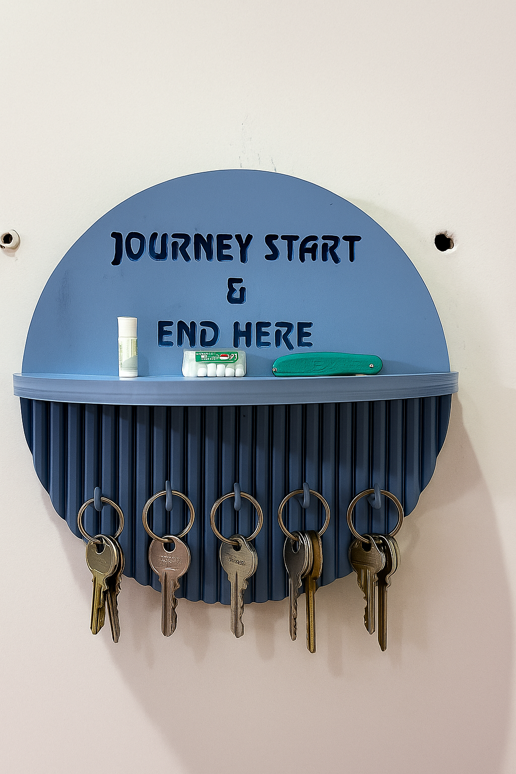 Grey Wall Key Holder – 10 Inch, 5 Hooks & Storage Shelf | Fireproof Solid Organizer