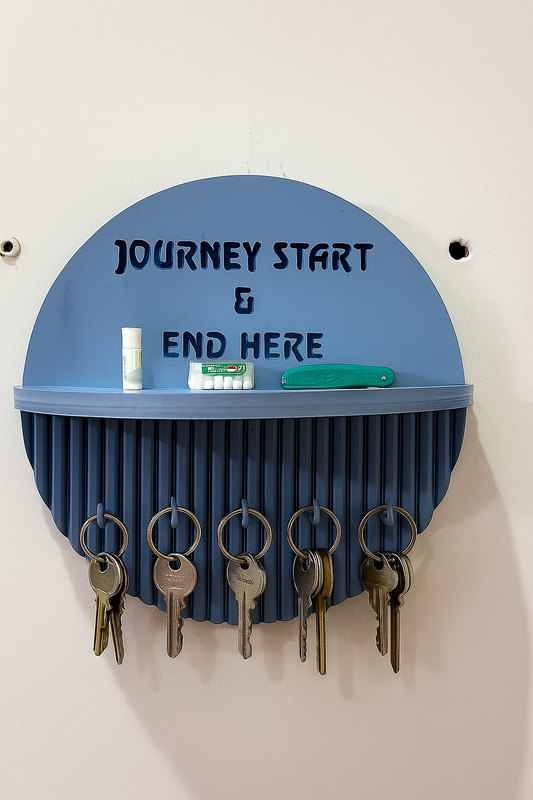 Grey Wall Key Holder – 10 Inch, 5 Hooks & Storage Shelf | Fireproof Solid Organizer