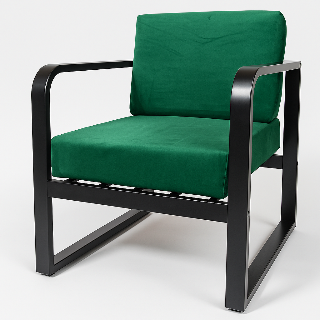 Handcrafted Wrought Iron Chair with Teal Green Cushions – Powder-Coated Premium Finish