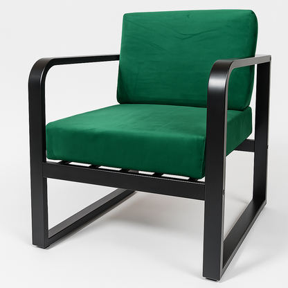 Handcrafted Wrought Iron Chair with Teal Green Cushions – Powder-Coated Premium Finish