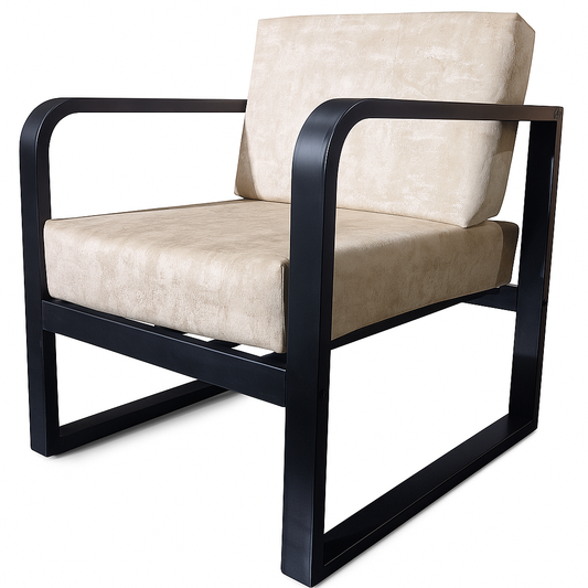 Handcrafted Wrought Iron Chair with Cream Textured Cushion– Powder-Coated Premium Finish