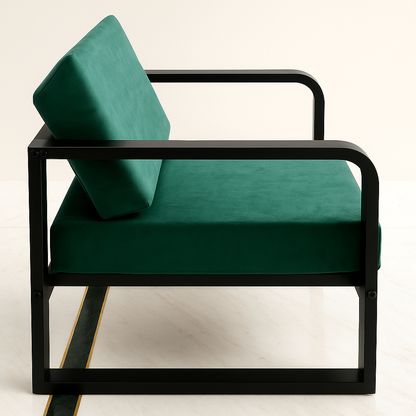 Handcrafted Wrought Iron Chair with Teal Green Cushions – Powder-Coated Premium Finish