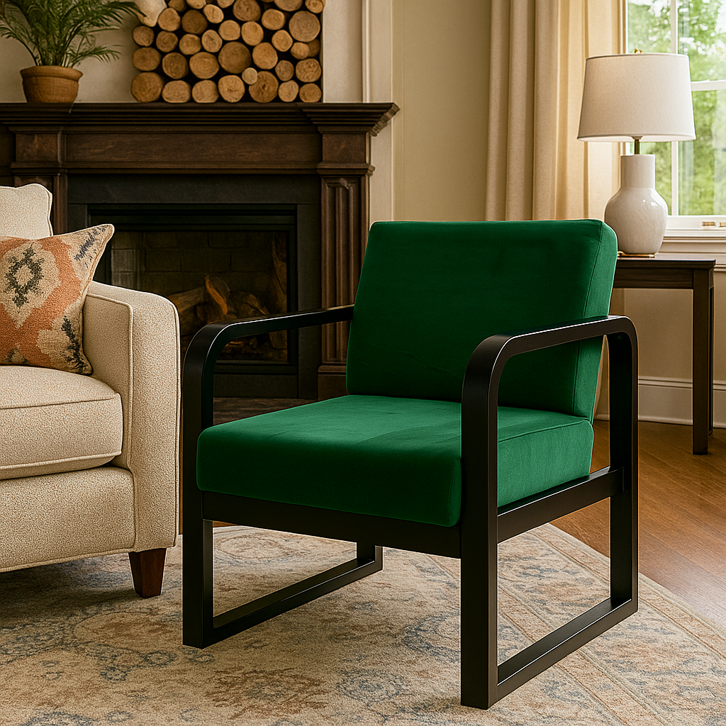 Handcrafted Wrought Iron Chair with Teal Green Cushions – Powder-Coated Premium Finish