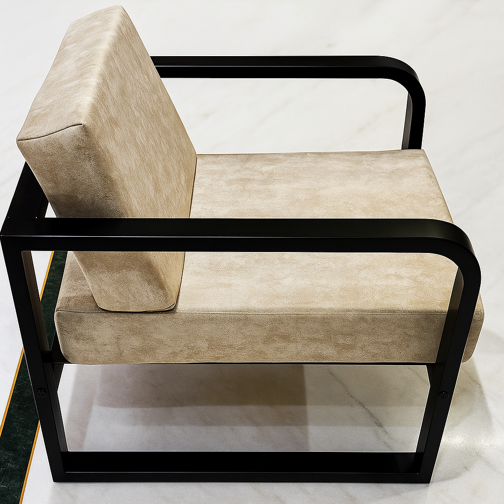 Handcrafted Wrought Iron Chair with Cream Textured Cushion– Powder-Coated Premium Finish