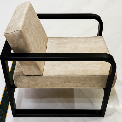 Handcrafted Wrought Iron Chair with Cream Textured Cushion– Powder-Coated Premium Finish