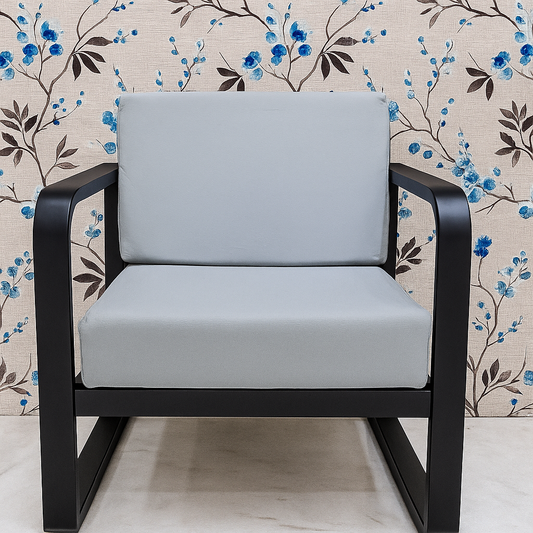 Handcrafted Wrought Iron Chair with Light Grey Cushion | Powder-Coated Premium Finish