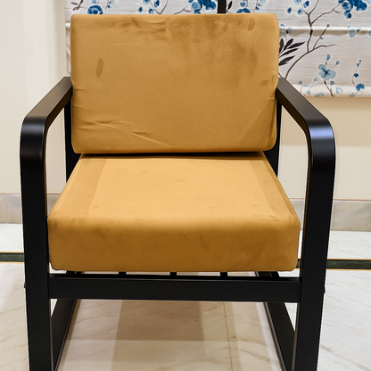 Handcrafted Wrought Iron Chair with Camel Brown Cushion | Powder-Coated Premium Finish