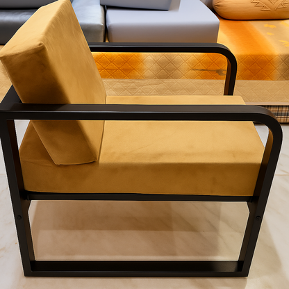 Handcrafted Wrought Iron Chair with Camel Brown Cushion | Powder-Coated Premium Finish