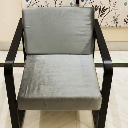 Handcrafted Wrought Iron Chair with Silver Grey Cushion | Powder-Coated Premium Finish