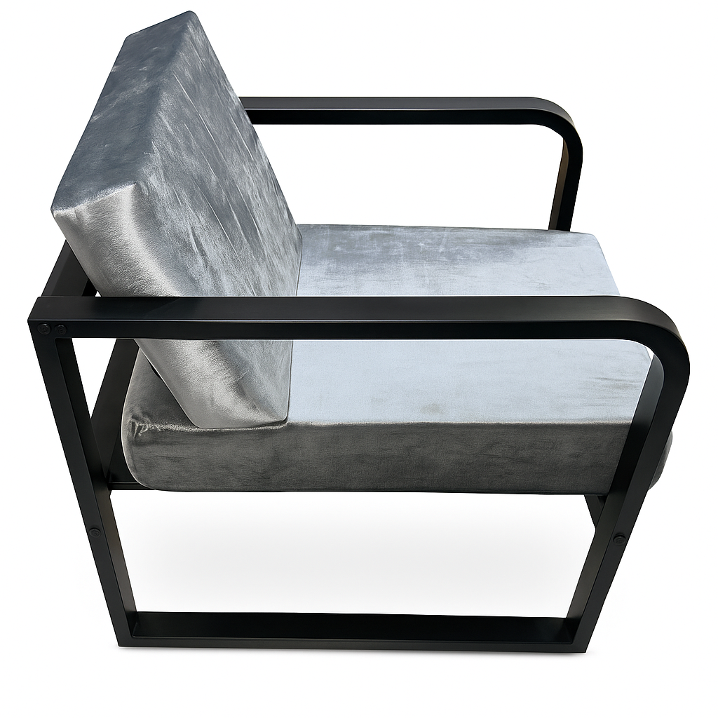 Handcrafted Wrought Iron Chair with Silver Grey Cushion | Powder-Coated Premium Finish